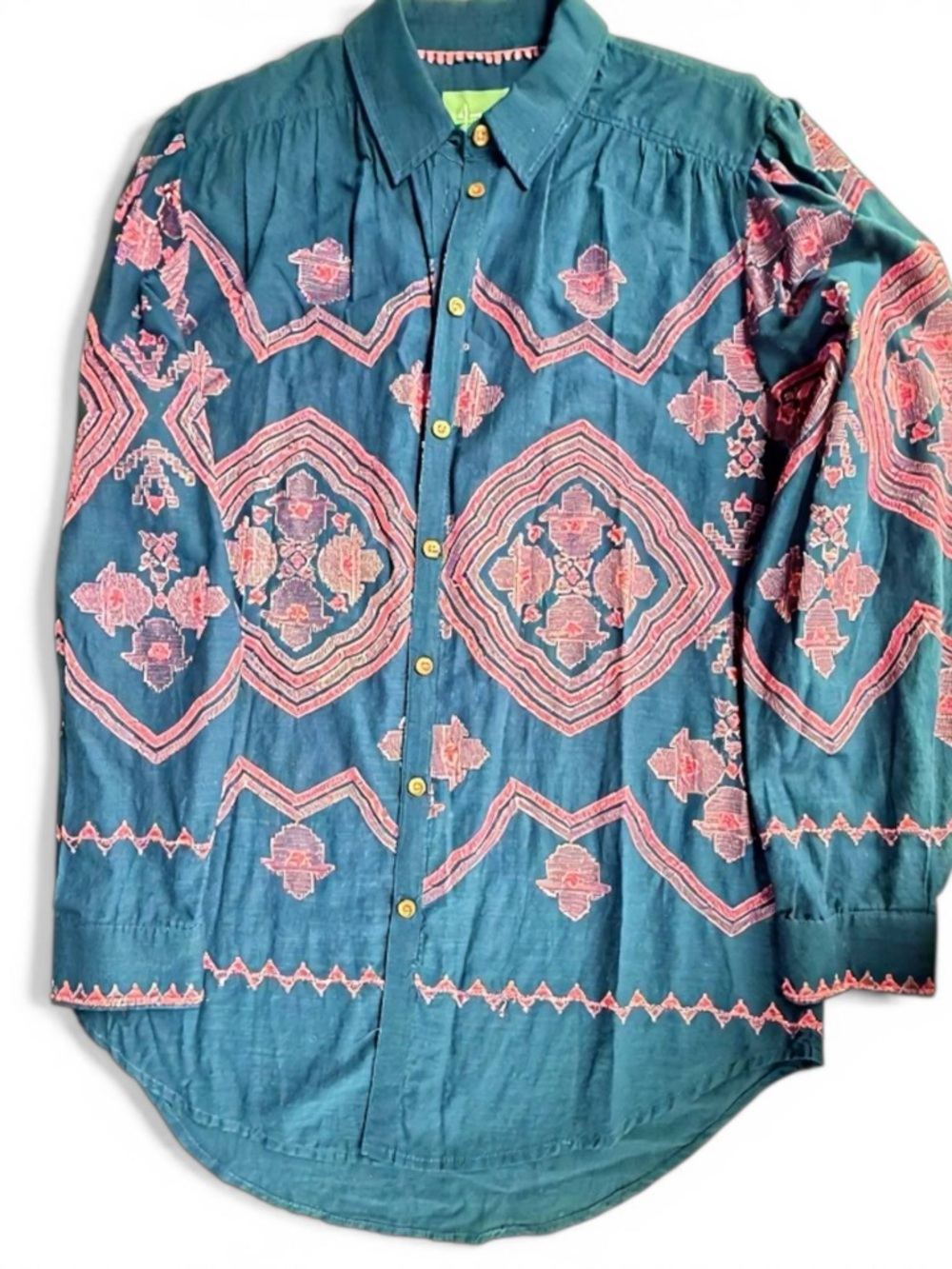 Anthropologie Shirt Women Blue Embroidered Relaxed Button Up Size S - Picture 6 of 13